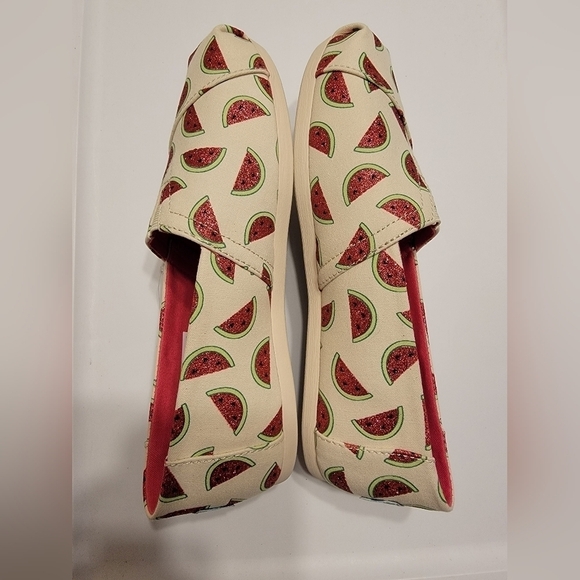 NWT Toms Natural Glitter Watermelon Alpargata Slip On Shoes - Picture 3 of 7